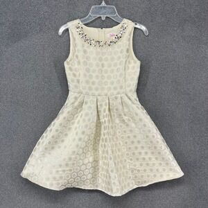 Justice Party Dress Girls 8 Cream Silver Metallic Polka Dot Sequin Embellished